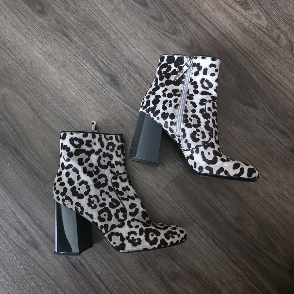 Nine West Jilene Leopard Print Ankle Boots In Black And White